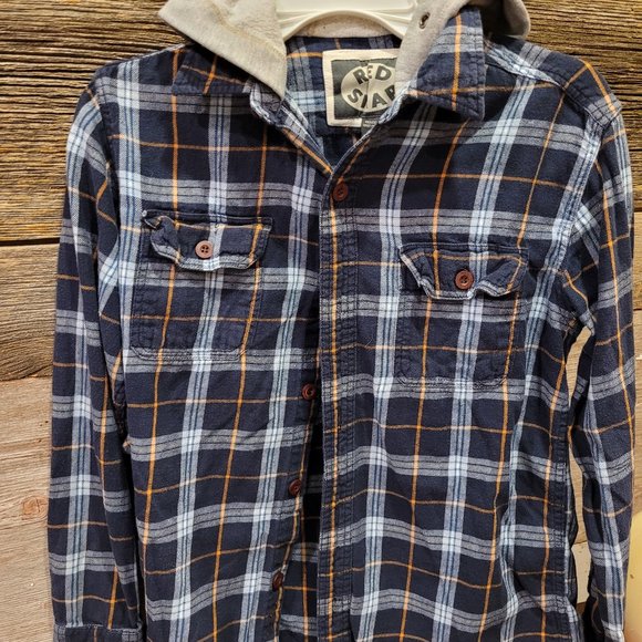 Red Snap button up flannel shirt with hood - Boys - Picture 1 of 1